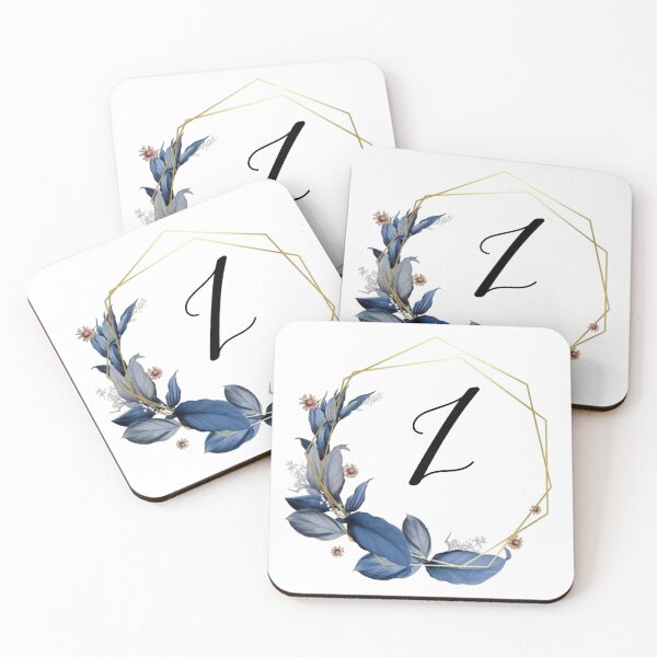 Item preview, Monogram Gold Frame with Blue Leaves | Monogram Letter Z designed and sold by JustSeasons.