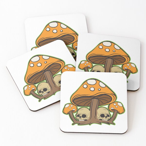 Item preview, Orange Mushrooms with Skulls designed and sold by storyboxdesigns.