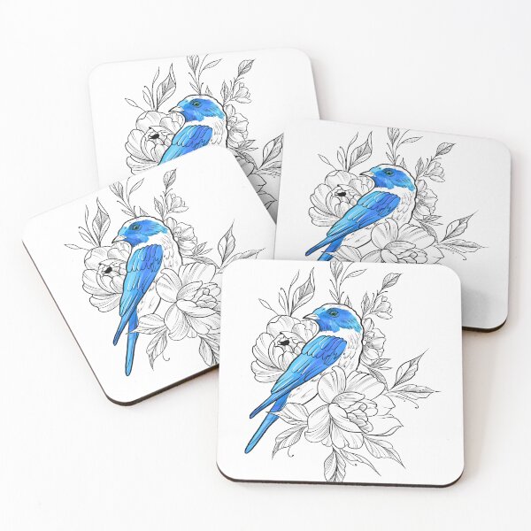Item preview, Blue Bird Outline With Flowers designed and sold by Ketrinartistka.