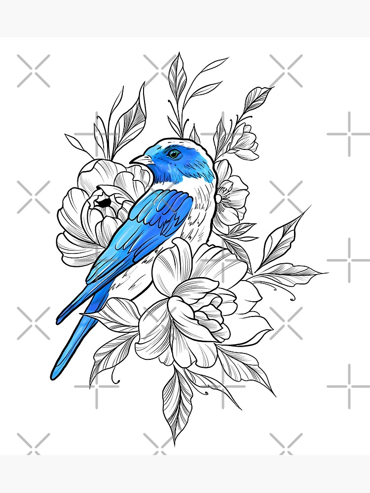 Blue Bird Outline With Flowers Photographic Print for Sale by  Ketrinartistka