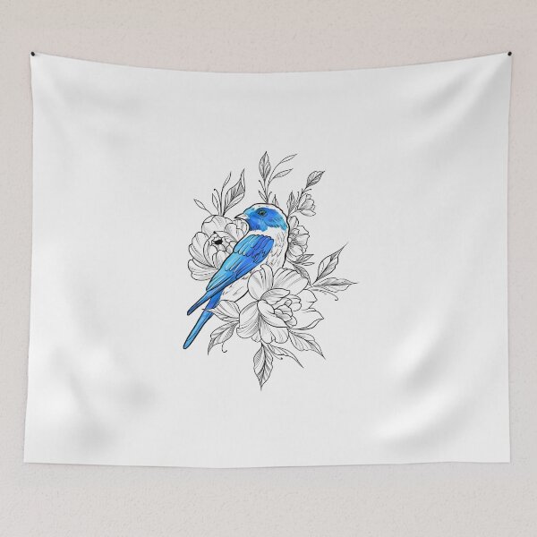 Item preview, Blue Bird Outline With Flowers designed and sold by Ketrinartistka.