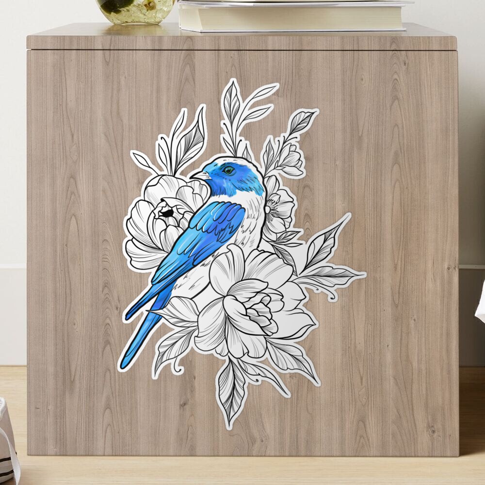 Blue Bird Outline With Flowers Sticker for Sale by Ketrinartistka