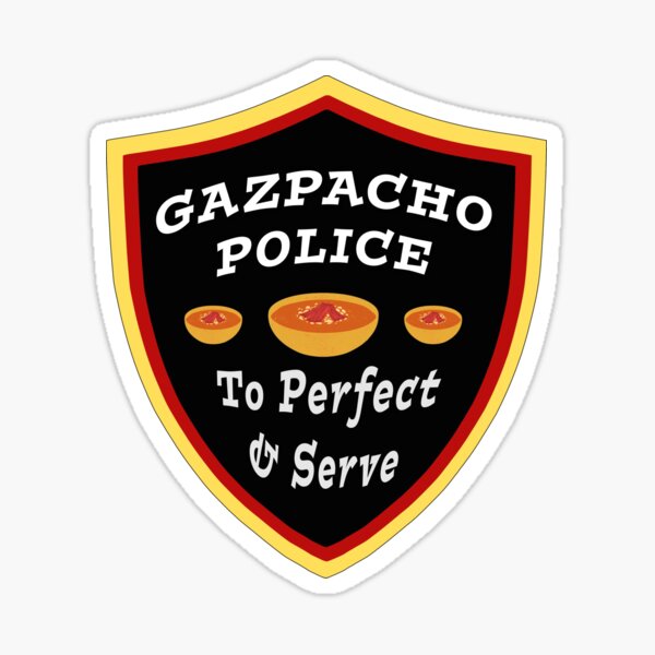 Vista previa del artículo con la obra «Gazpacho Policial Perfeccionar y Servir», diseñado y vendido por Karen Simon.