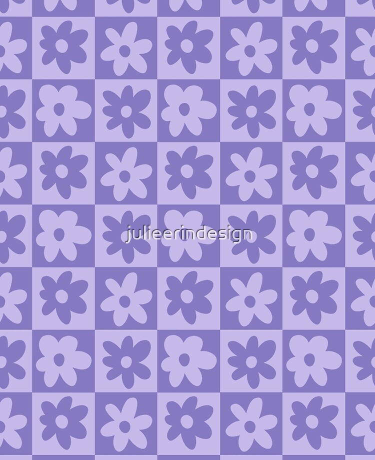 Simple modern floral checkered purple and blue daisy pattern