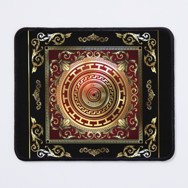 Item preview, Greek Key Red Black Gold Medallion Meander Baroque designed and sold by Yiorgos Designs.