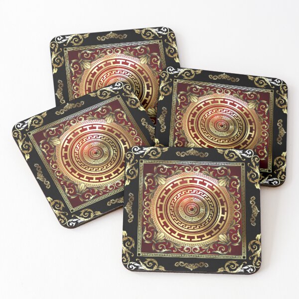 Item preview, Greek Key Red Black Gold Medallion Meander Baroque designed and sold by Yiorgos Designs.