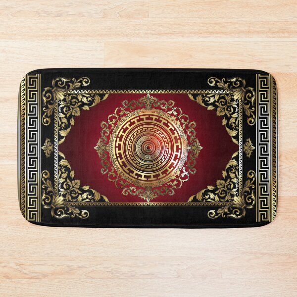 Item preview, Greek Key Red Black Gold Medallion Meander Baroque designed and sold by Yiorgos Designs.