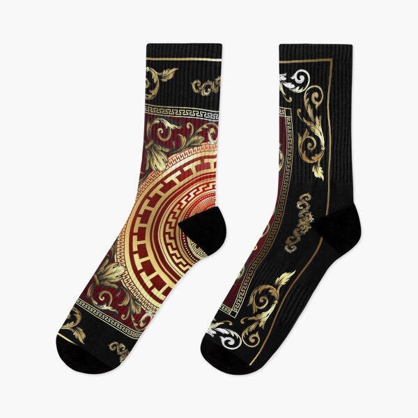 Item preview, Greek Key Red Black Gold Medallion Meander Baroque designed and sold by Yiorgos Designs.
