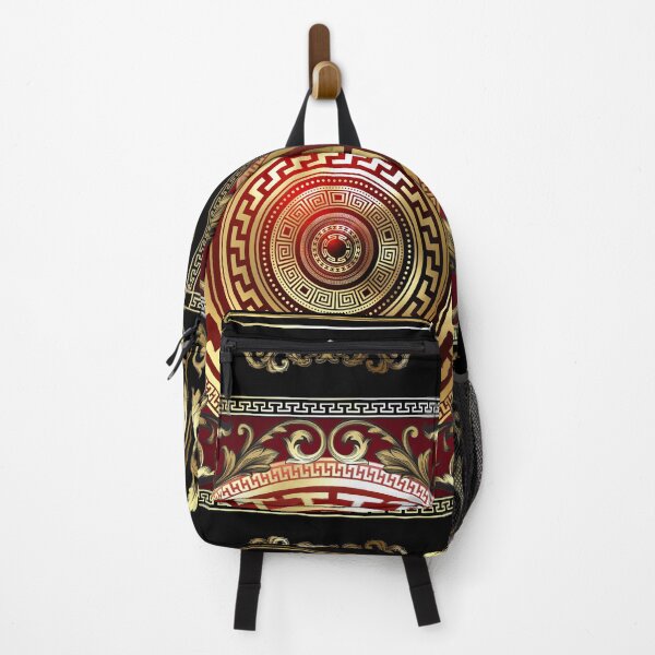 Item preview, Greek Key Red Black Gold Medallion Meander Baroque designed and sold by Yiorgos Designs.