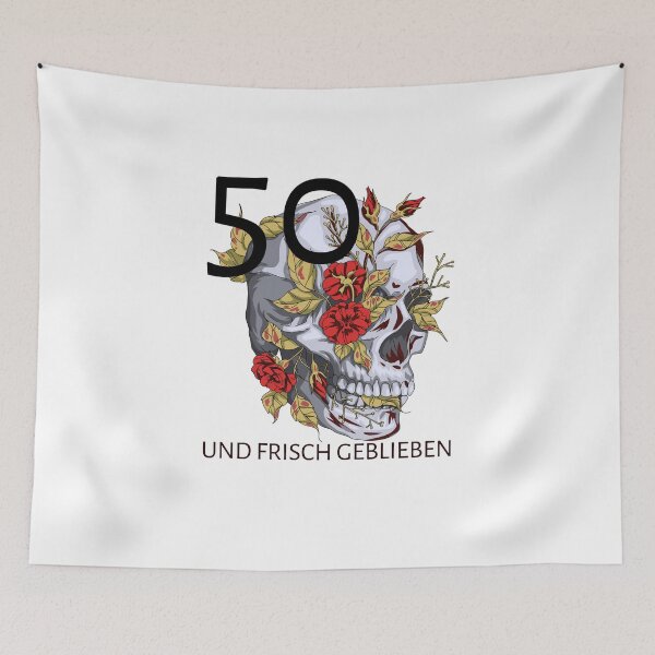 Artikelvorschau, Totenkopf mit Blumen - 50. Geburtstag entworfen und verkauft von JanooFactory.