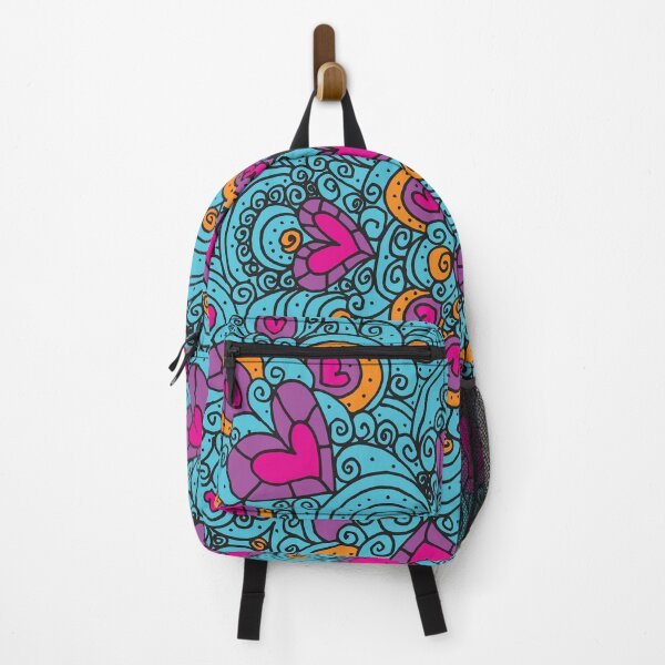 Item preview, Hearts Bursting Black on Teal plus Purple, Magenta and Orange designed and sold by Fascinated By Pattern Virginia Everett.