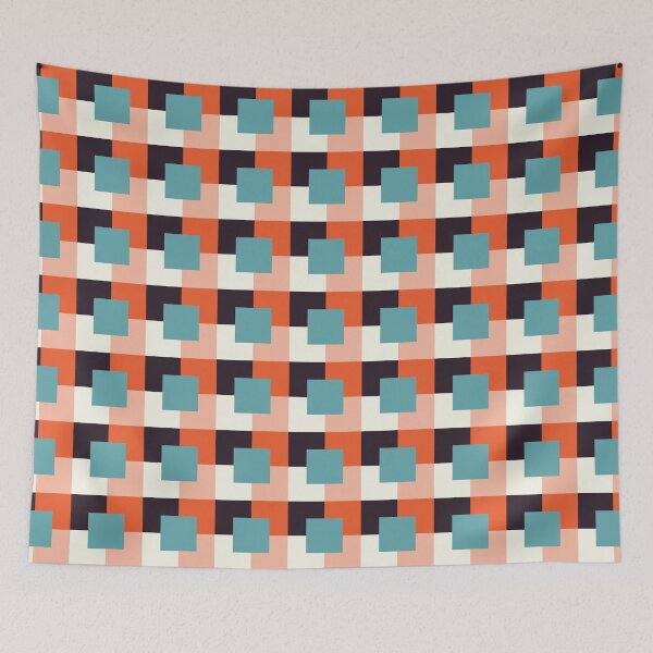 Artikelvorschau, Blaues und orangefarbenes geometrisches Quadratmuster - Geometrisches Quadratmuster - Quadratisches Muster entworfen und verkauft von MOONINSPIRATION.