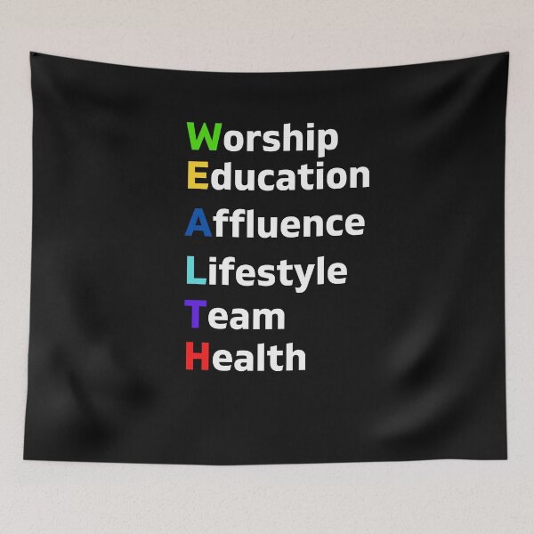 Item preview, WEALTH Worship Education Affluence Lifestyle Team Health designed and sold by WolfyAL.
