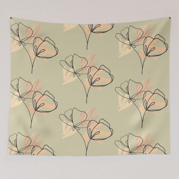Item preview, Beige black and orange abstract flower art | flower pattern designed and sold by Vicsdesignsart.