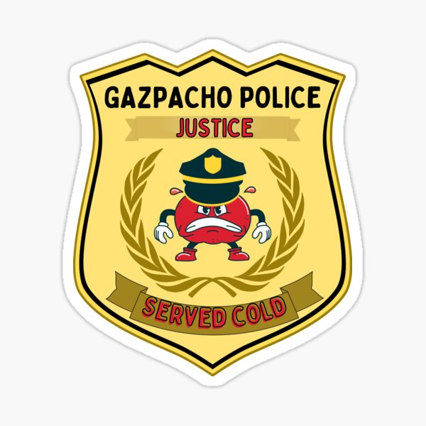 Vista previa del artículo con la obra «Placa de policía de gazpacho | Chistes Políticos 2022 | Sopa Fría De Gazpacho Divertido», diseñado y vendido por Spiritualish.