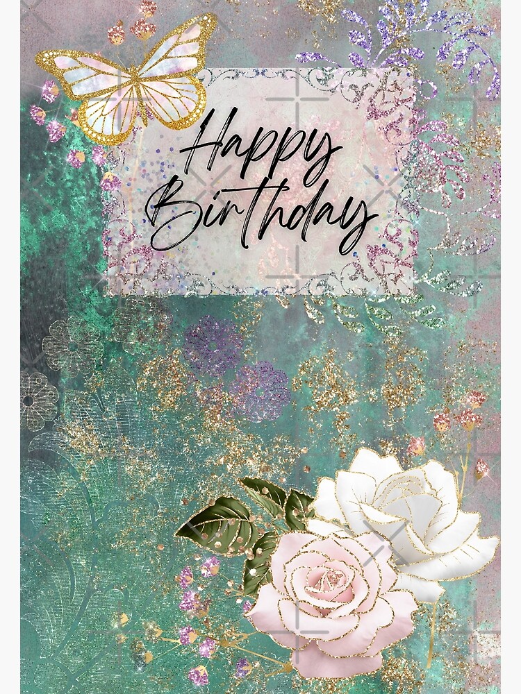 "Shabby Chic Happy Birthday card and accessories " Poster for Sale by