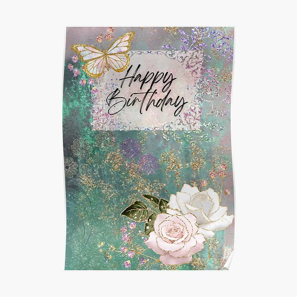 "Shabby Chic Happy Birthday card and accessories " Poster for Sale by