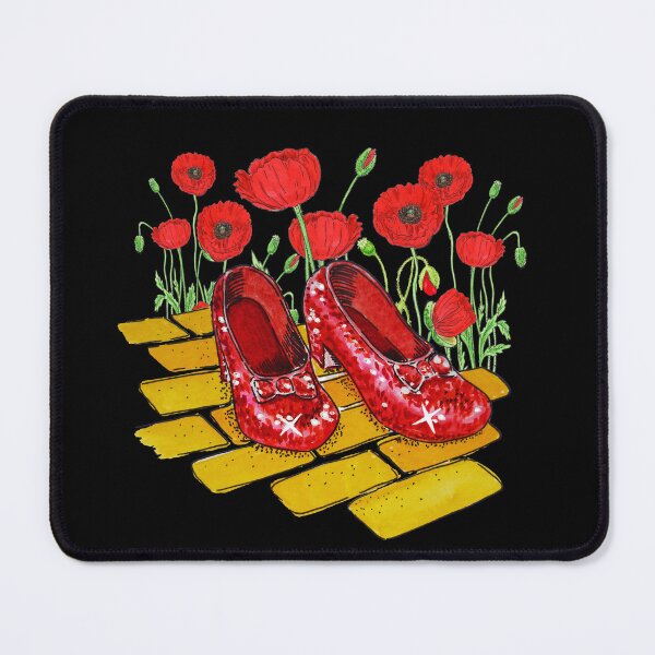 Artikelvorschau, Rubinrote Hausschuhe und rote Mohnblumen, gelbe Ziegelsteinstraße, Aquarell entworfen und verkauft von Irina Sztukowski.