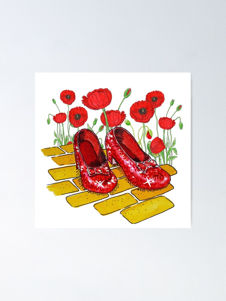 絵画 Ruby-red Flowers Ruby Red Slippers And Red Poppies Yellow Brick Road