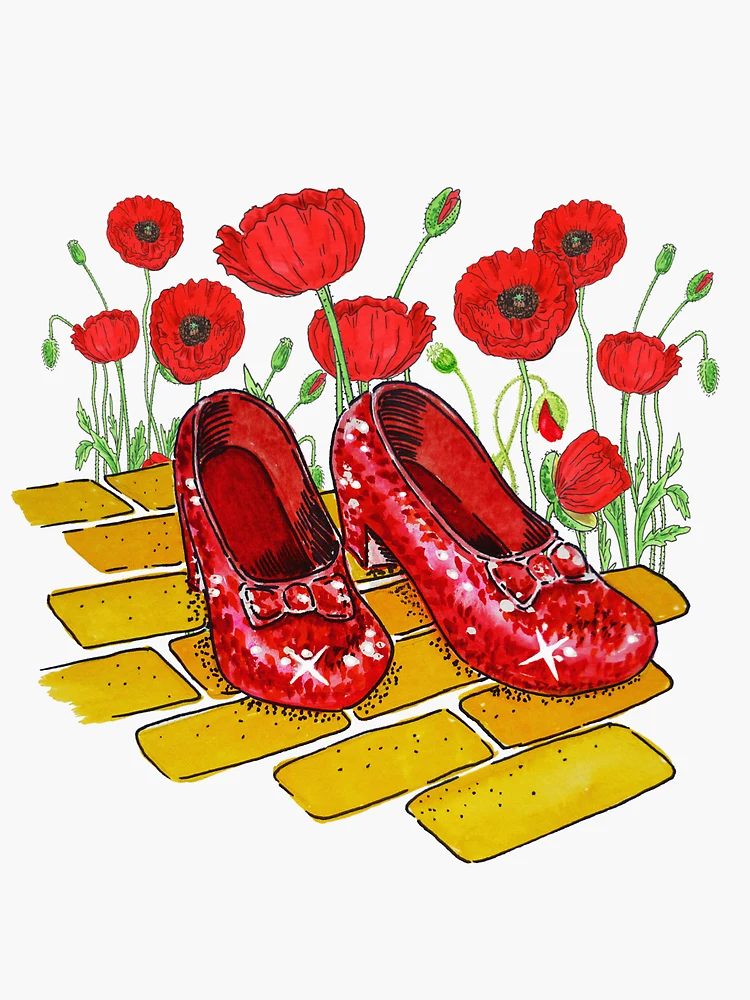 絵画 Ruby-red Flowers Ruby Red Slippers And Red Poppies Yellow Brick Road