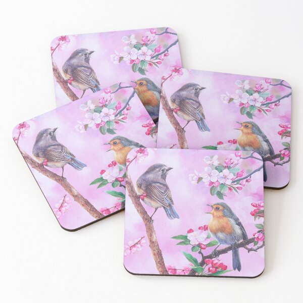 Item preview, Bird Couple Floral On Pink designed and sold by MobertsonArt.