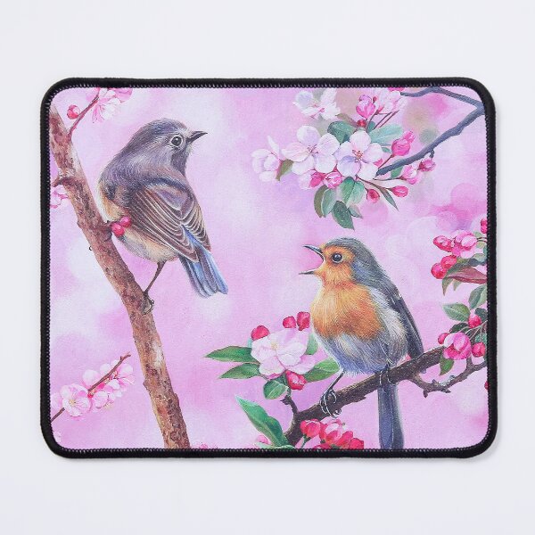 Item preview, Bird Couple Floral On Pink designed and sold by MobertsonArt.