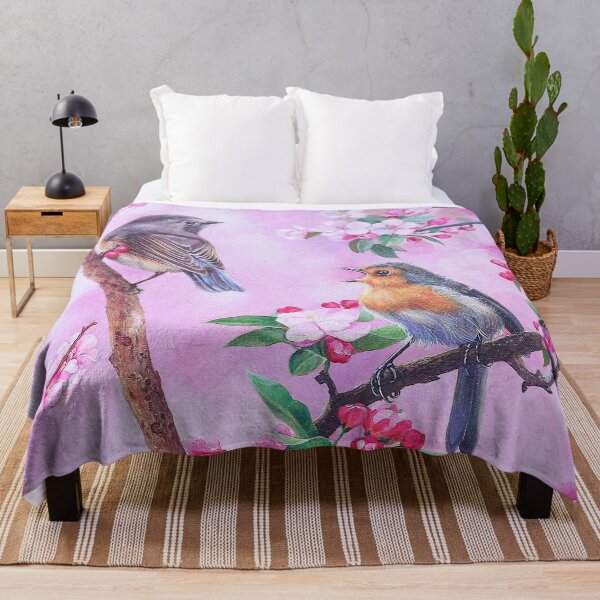 Item preview, Bird Couple Floral On Pink designed and sold by MobertsonArt.