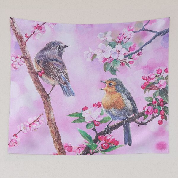 Item preview, Bird Couple Floral On Pink designed and sold by MobertsonArt.