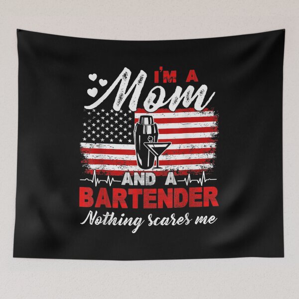 Item preview, Barista I'm A Mom And A Bartender Nothing Scares Me Us Flag  designed and sold by jennifera11.