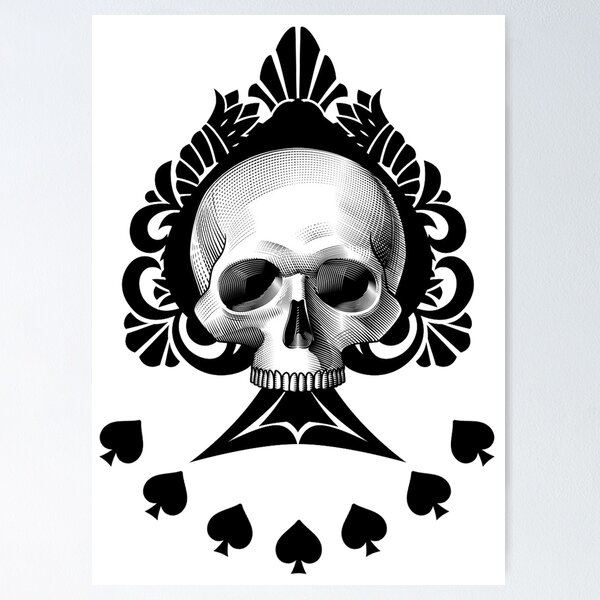 Poker Painting, Gambling, Man Cave, Black and White, store Spray Paint, Saloon, Unusual, Cards, Skull, Ace of Spades, Abstract, Punk