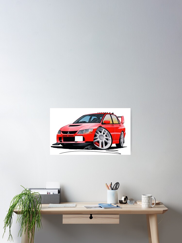 Mitsubishi Evo Ix Red Poster By Yeomanscarart Redbubble