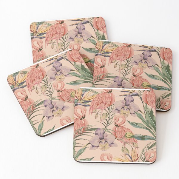 Item preview, Tropical flowers vintage flamingos designed and sold by Mnightsa.