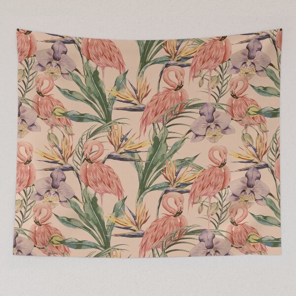 Item preview, Tropical flowers vintage flamingos designed and sold by Mnightsa.