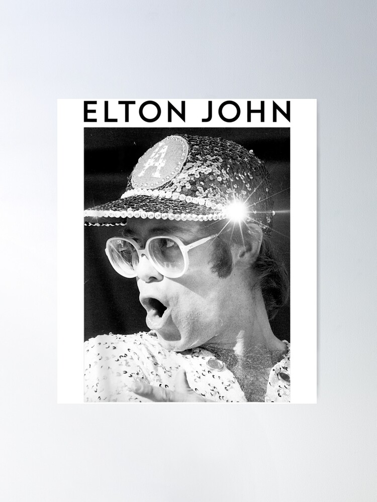 Elton John Official Black & White Photo Sequin Cap Pullover Hoodie