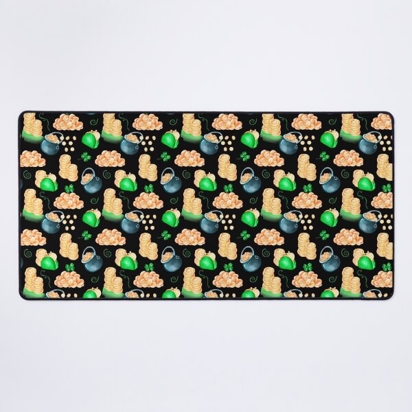 Item preview, St. Patrick's Day pattern. Leprechaun gold coins, a pot of gold, a purse and a four-leaf clover. Watercolor drawing. designed and sold by Trilisti.