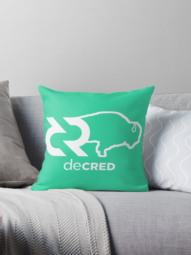 Thumbnail 1 of 3, Throw Pillow, Decred Bison - DCR Turquoise © v1 (Design timestamped by https://timestamp.decred.org/) designed and sold by OfficialCryptos.
