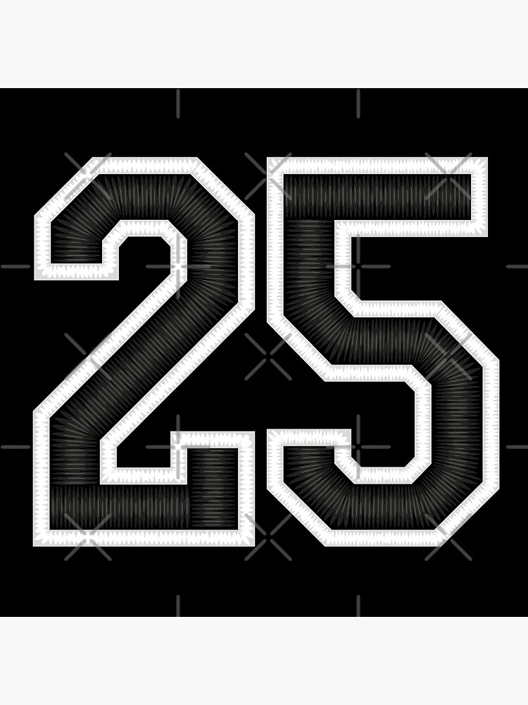  All Sports Fan Number #25 White Black Outline Jersey