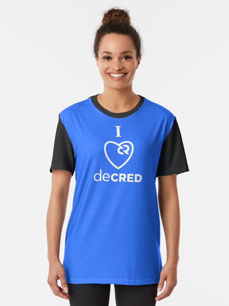 Alternate view of I love Decred - DCR Blue © v1 (Design timestamped by https://timestamp.decred.org/) Graphic T-Shirt