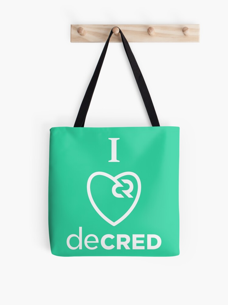 Thumbnail 1 of 2, Tote Bag, I love Decred - DCR Turquoise © v1 (Design timestamped by https://timestamp.decred.org/) designed and sold by OfficialCryptos.