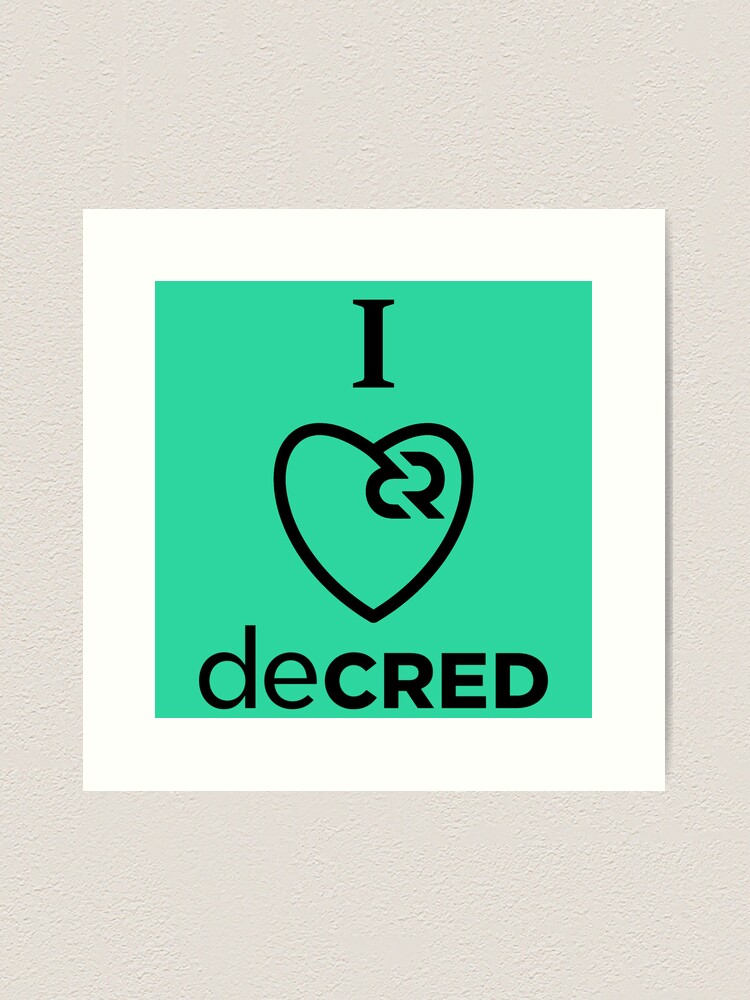 Thumbnail 2 of 3, Art Print, I love Decred - DCR Turquoise © v2 (Design timestamped by https://timestamp.decred.org/) designed and sold by OfficialCryptos.