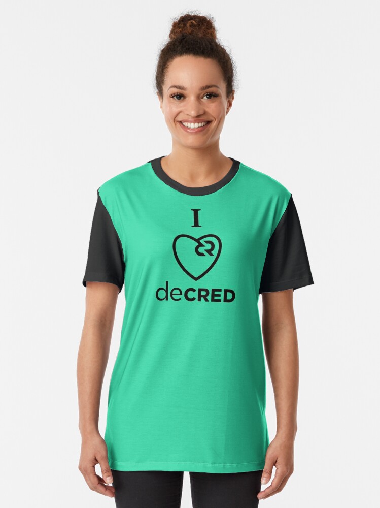 Thumbnail 2 of 5, Graphic T-Shirt, I love Decred - DCR Turquoise © v2 (Design timestamped by https://timestamp.decred.org/) designed and sold by OfficialCryptos.