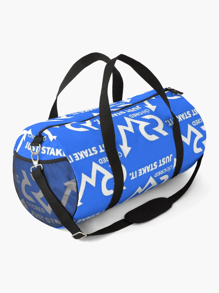 Thumbnail 2 of 3, Duffle Bag, Decred just stake it - DCR Blue © v1 (Design timestamped by https://timestamp.decred.org/) designed and sold by OfficialCryptos.