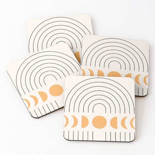 Item preview, Geometric Lines and Shapes 10 in Gold Black Beige (Rainbow and Moon Phases Abstract) designed and sold by nineFlorals.