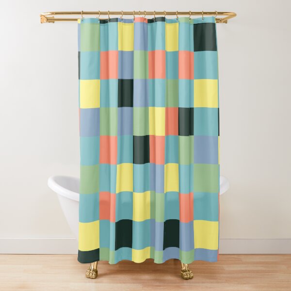 Blue Yellow Purple Peach Checkered Pattern Shower Curtain