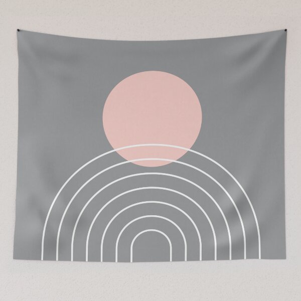 Item preview, Mid Century Modern Geometric 76 in Ultimate Grey and Rose Gold (Sun and Rainbow abstraction) designed and sold by nineFlorals.