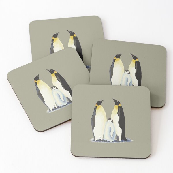 Item preview, Penguin family on a grey-brown background designed and sold by PauwieArtStudio.
