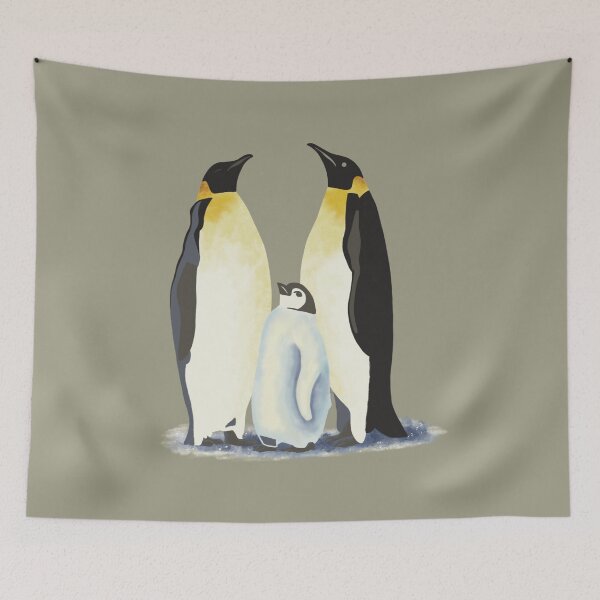 Item preview, Penguin family on a grey-brown background designed and sold by PauwieArtStudio.