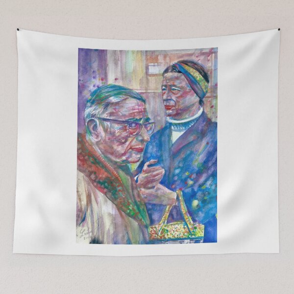 Item preview, SARTRE and SIMONE DE BEAUVOIR watercolor portrait .3 designed and sold by lautir.