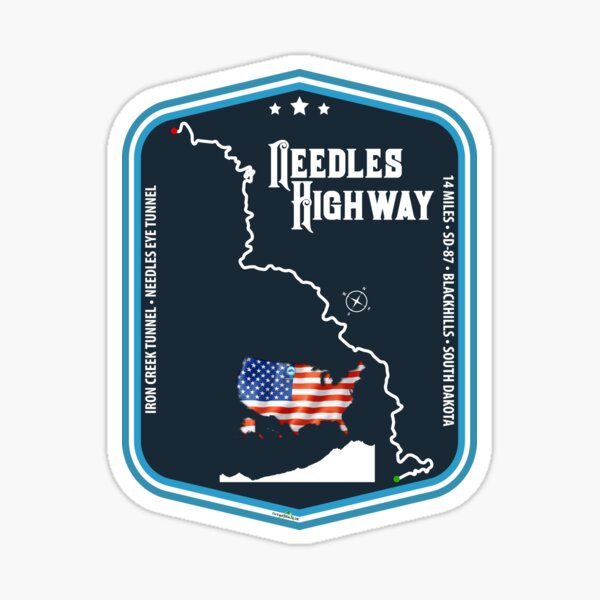 Item preview, Needles Highway US87 USA Black Hills South Dakota Trail Map Sticker T-Shirt 03 designed and sold by OuterShellUK.