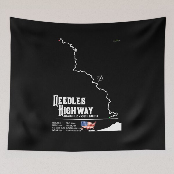 Item preview, Needles Highway US87 USA Black Hills South Dakota Trail Map Sticker T-Shirt 03 designed and sold by OuterShellUK.